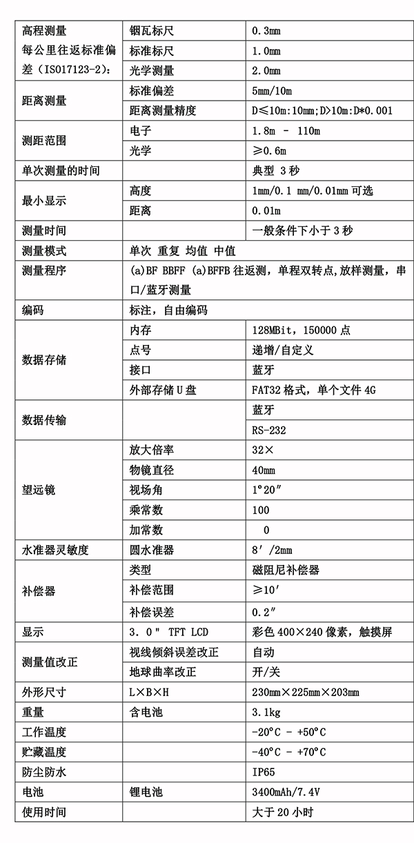 南方測繪DL-2003A電子水準儀技術(shù)參數