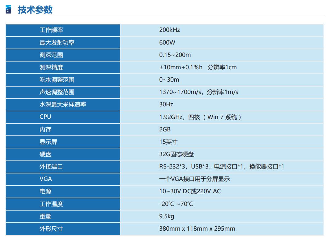 中海達HD-550全數字測深儀技術(shù)參數